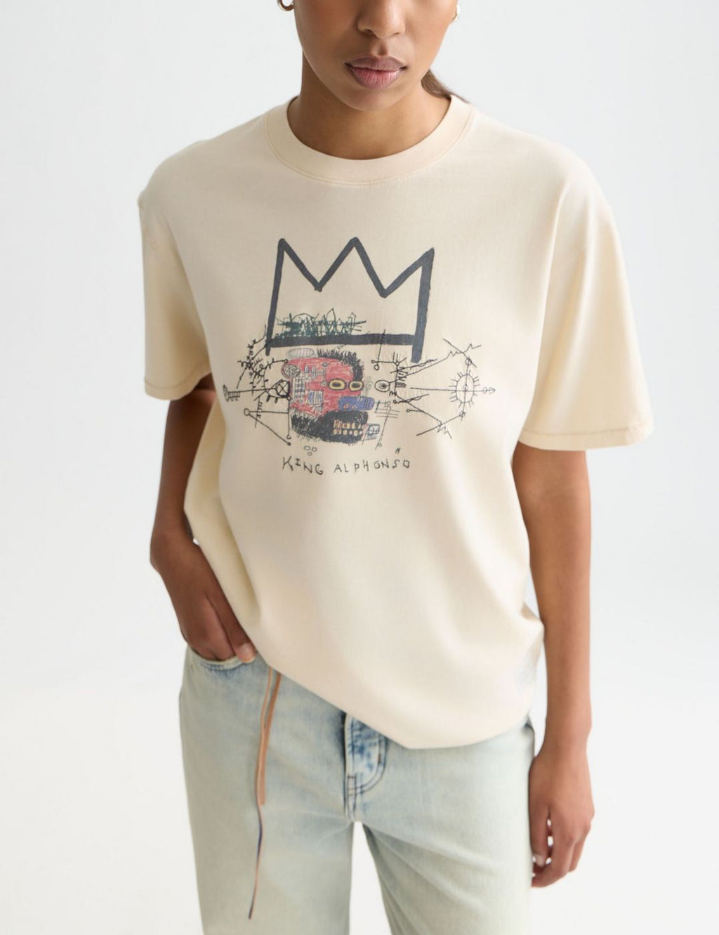 Basquiat Washed Artwork T-Shirt - Eggnog