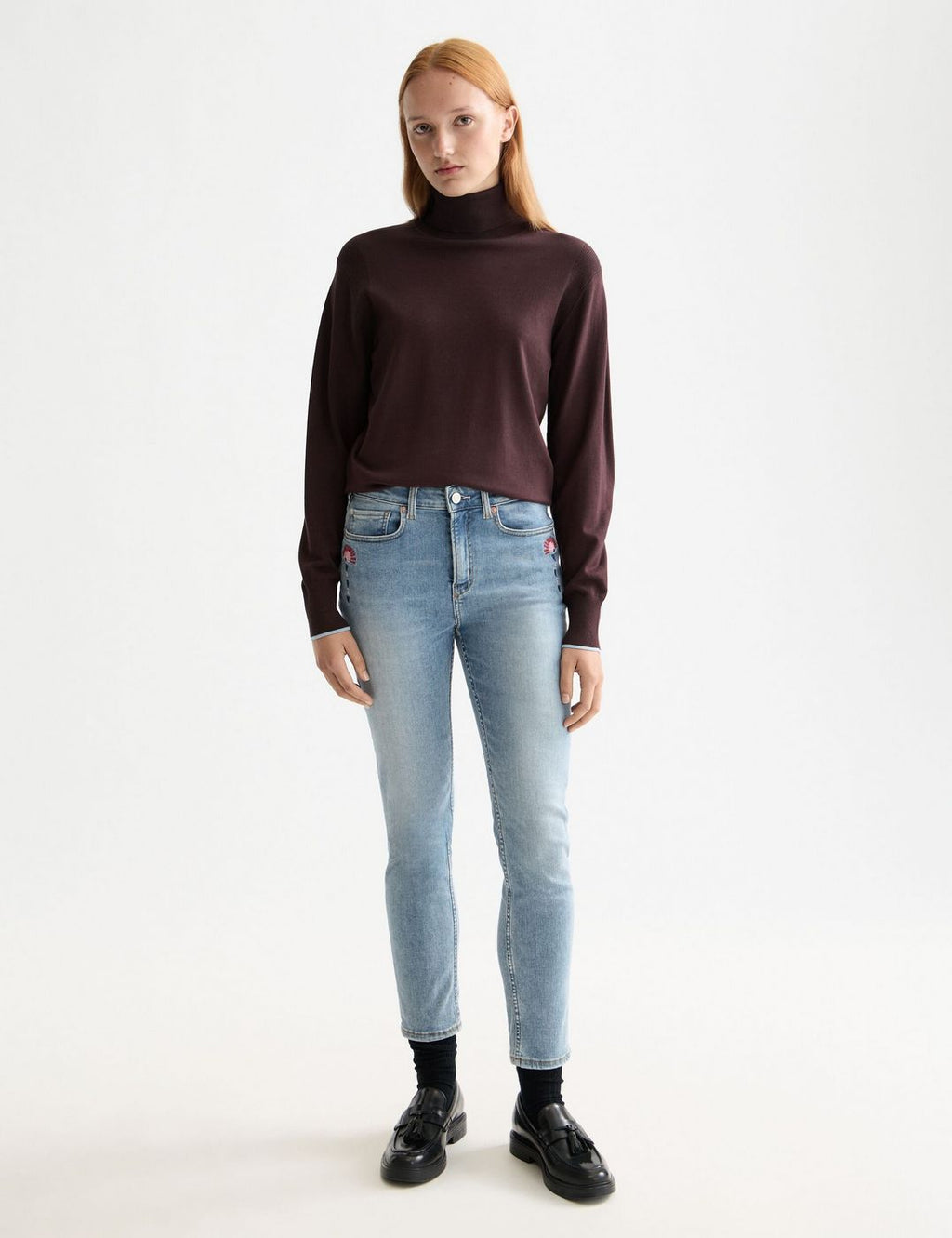 Maglione a Collo Alto Taglio Morbido - Chocolate Plum