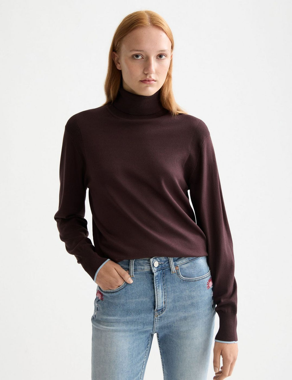 Maglione a Collo Alto Taglio Morbido - Chocolate Plum