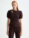 Strukturerad topp med puffärmar - Chocolate Plum