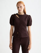 Strukturerad topp med puffärmar - Chocolate Plum