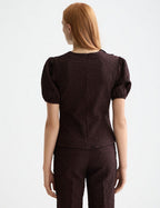Strukturerad topp med puffärmar - Chocolate Plum