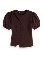 Strukturerad topp med puffärmar - Chocolate Plum