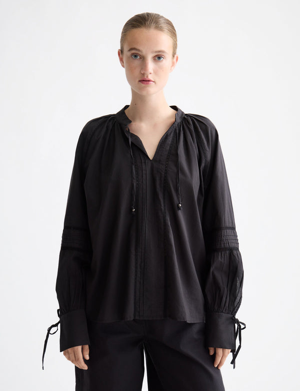 Blouse met kant en strikbandjes - Météorite