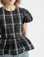 Kortärmad tafttopp med peplum - Rutig taft