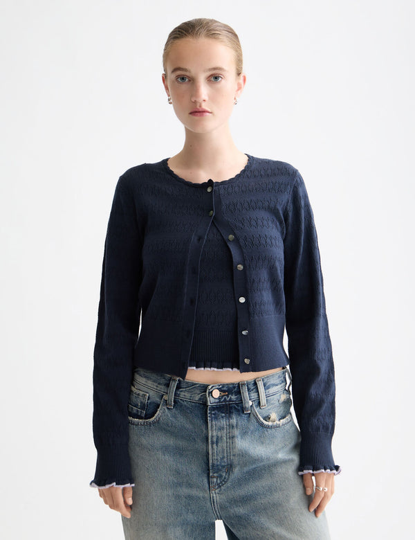 Cardigan van Pointelle-breisel - Sky Captain