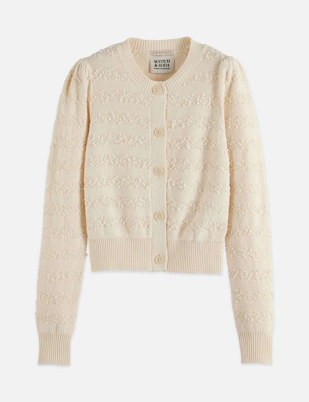 Cardigan Bouclé Stripe Crew Neck - Eggnog