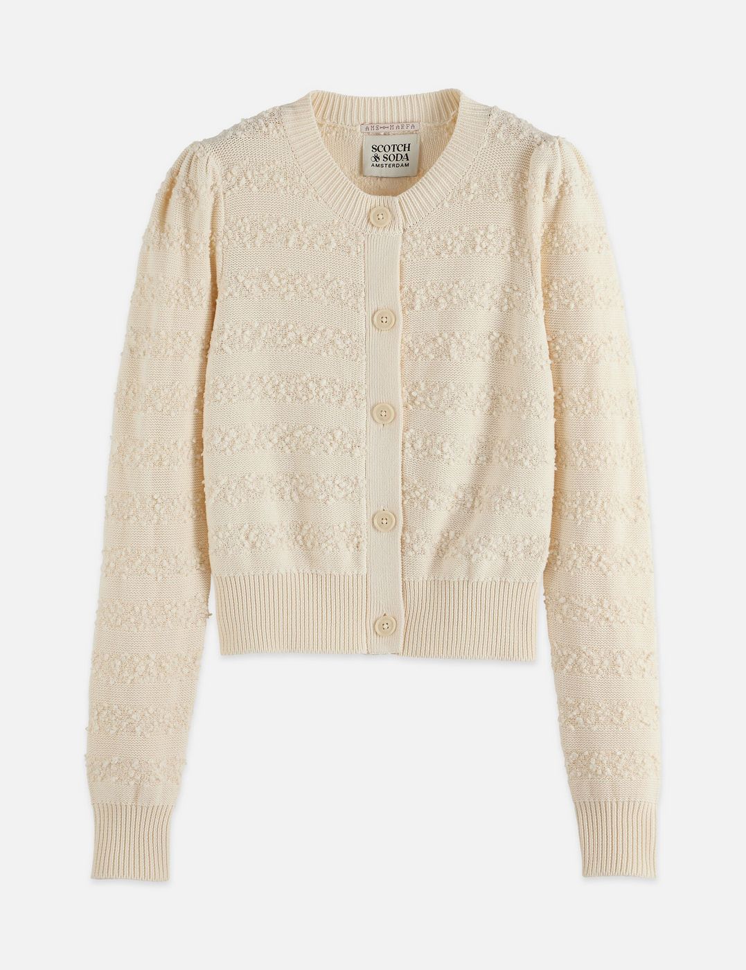 Cardigan Bouclé Stripe Crew Neck - Eggnog