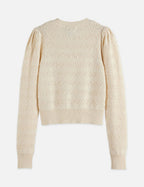Cardigan Bouclé Stripe Crew Neck - Eggnog