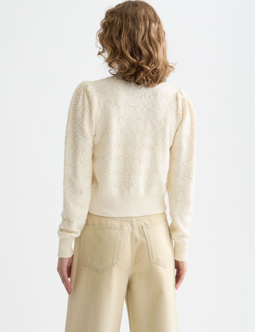 Cardigan Bouclé Stripe Crew Neck - Eggnog