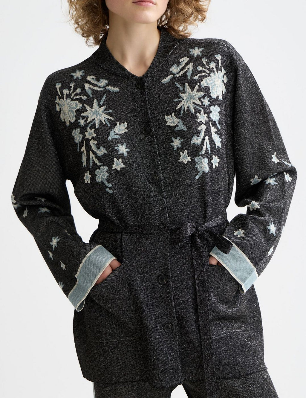 Veste 40 Years Jacquard Belted Knitted - Meteorite