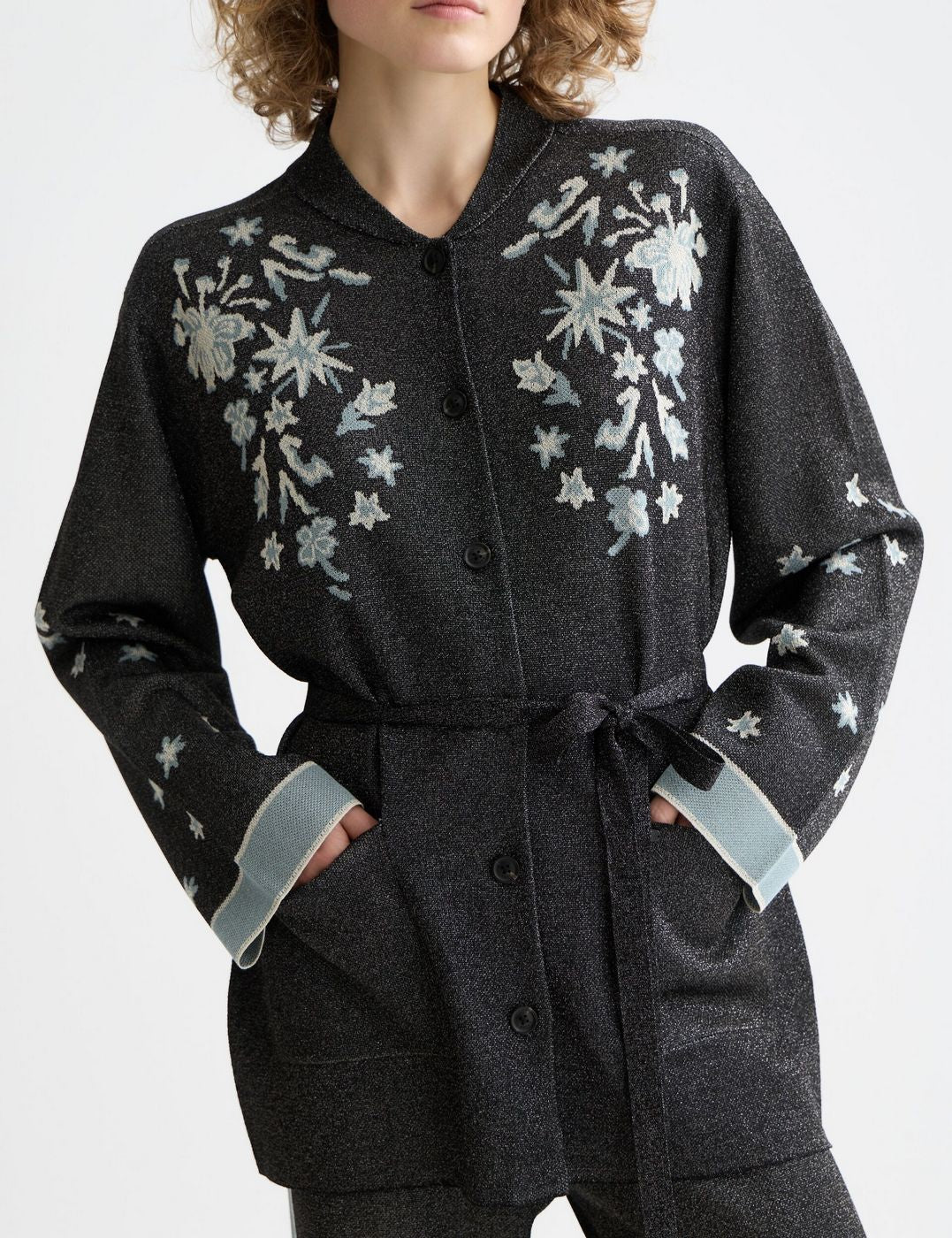 Veste 40 Years Jacquard Belted Knitted - Meteorite