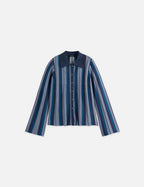 Cardigan Pleated Stripe Collared - Carbon