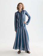 Cardigan Pleated Stripe Collared - Carbon