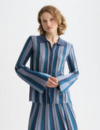 Cardigan Pleated Stripe Collared - Carbon