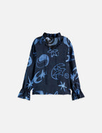 Blouse With Drawstring Cuffs - Cosmic Sky Spaced Carbon