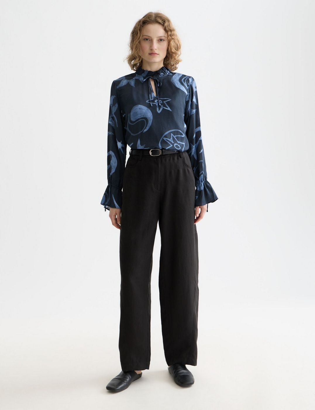 Blouse With Drawstring Cuffs - Cosmic Sky Spaced Carbon