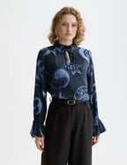 Blouse With Drawstring Cuffs - Cosmic Sky Spaced Carbon