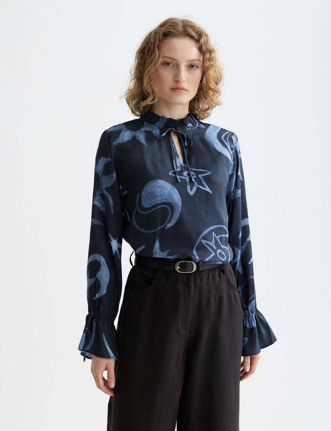 Blouse With Drawstring Cuffs - Cosmic Sky Spaced Carbon