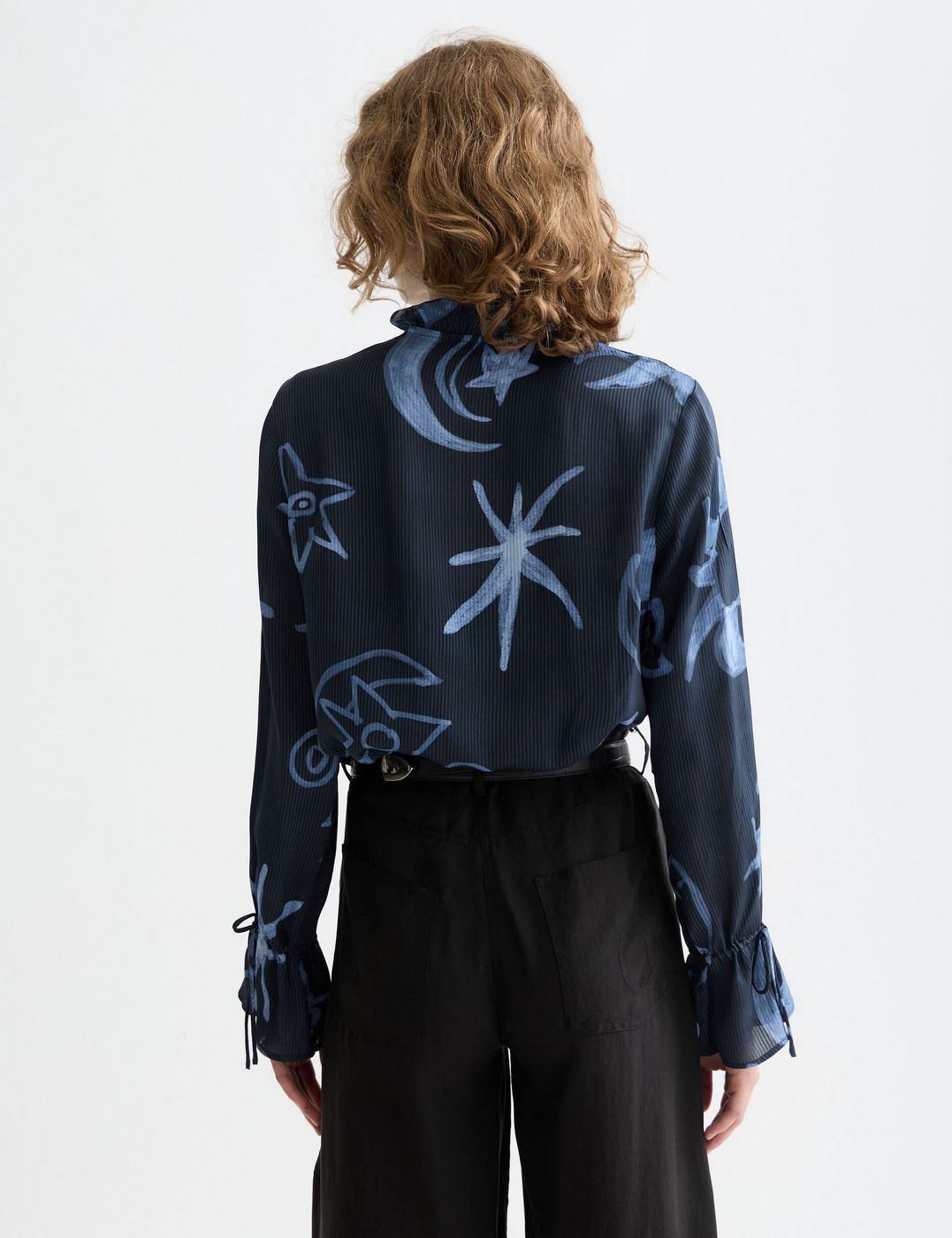 Blouse With Drawstring Cuffs - Cosmic Sky Spaced Carbon