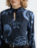 Blouse With Drawstring Cuffs - Cosmic Sky Spaced Carbon