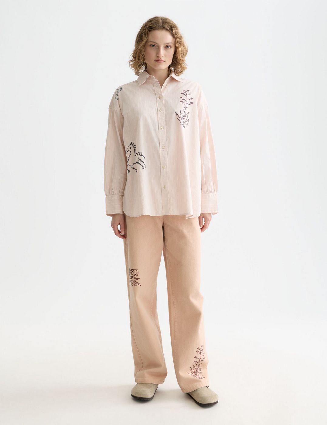 Chemise Embroidery Girlfriend - Rose Dust Stripe
