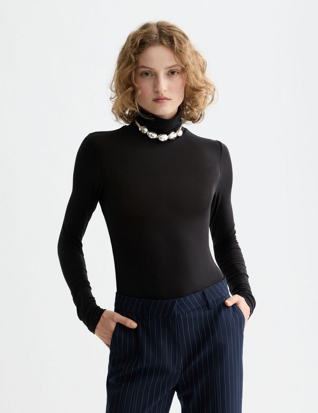 Core Roll Up Neck Long Sleeve T-Shirt - Black