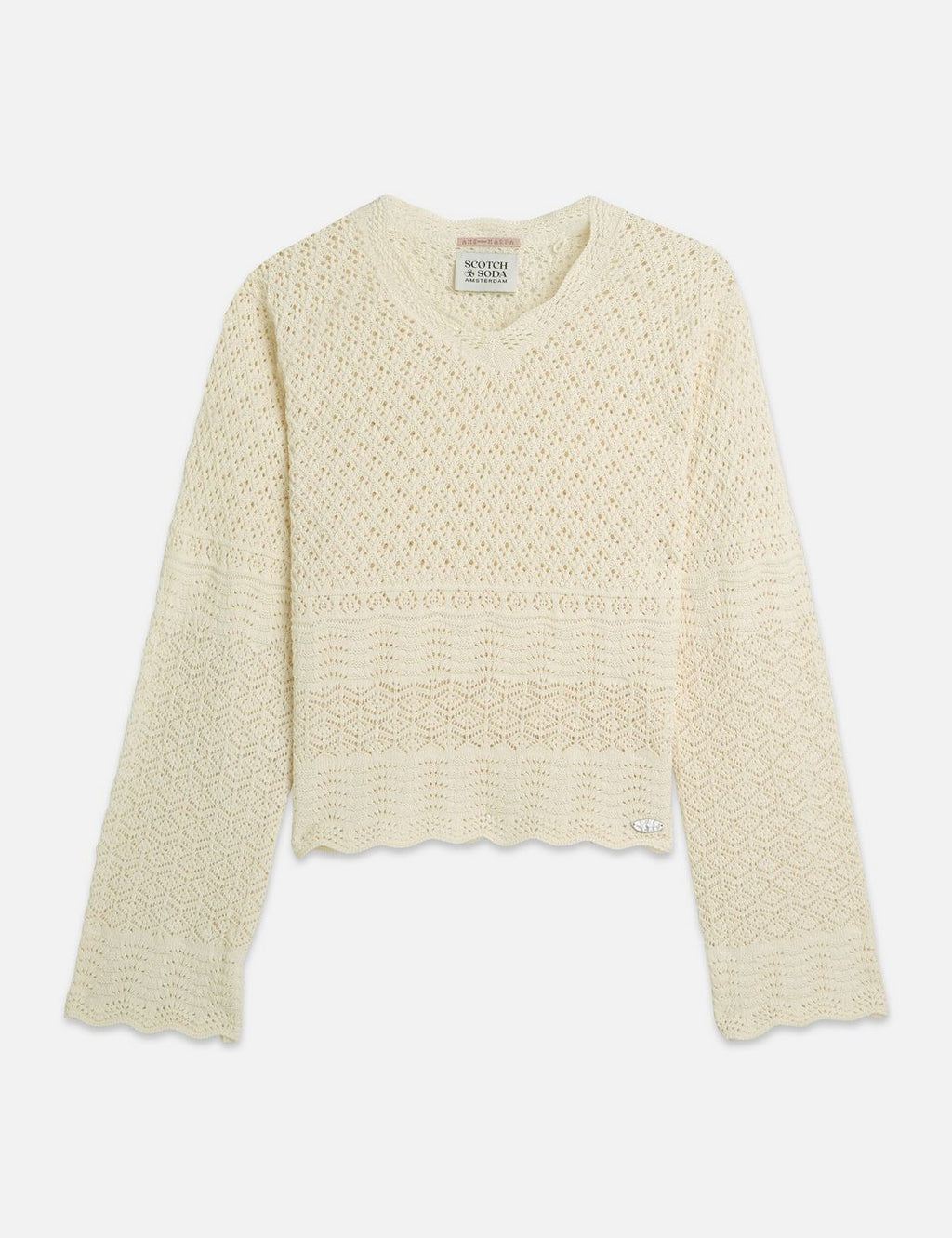 Pull Pointelle Stitch V Neck - Eggnog