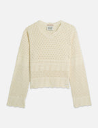 Pull Pointelle Stitch V Neck - Eggnog