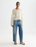 Pull Pointelle Stitch V Neck - Eggnog