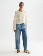 Pull Pointelle Stitch V Neck - Eggnog