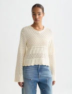 Pull Pointelle Stitch V Neck - Eggnog
