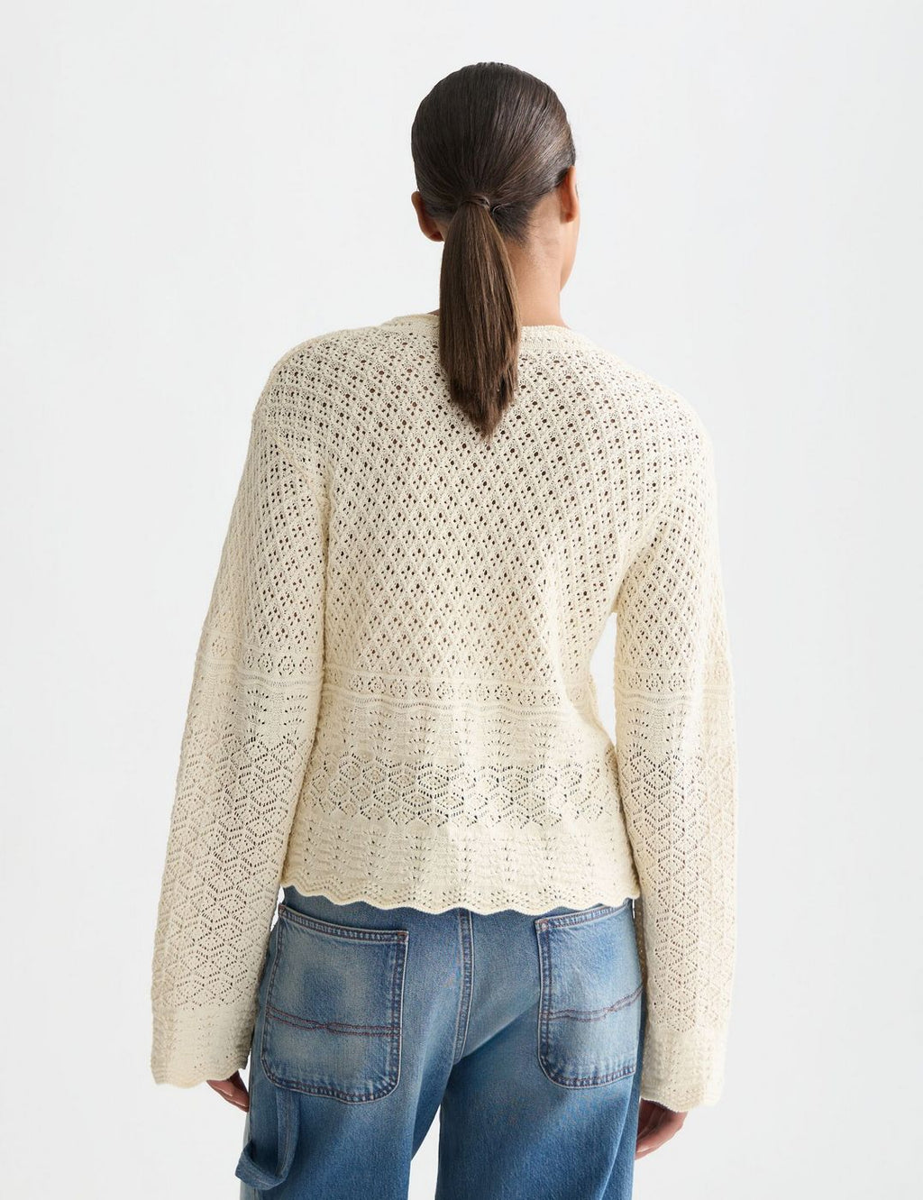 Pull Pointelle Stitch V Neck - Eggnog