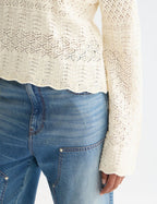 Pull Pointelle Stitch V Neck - Eggnog