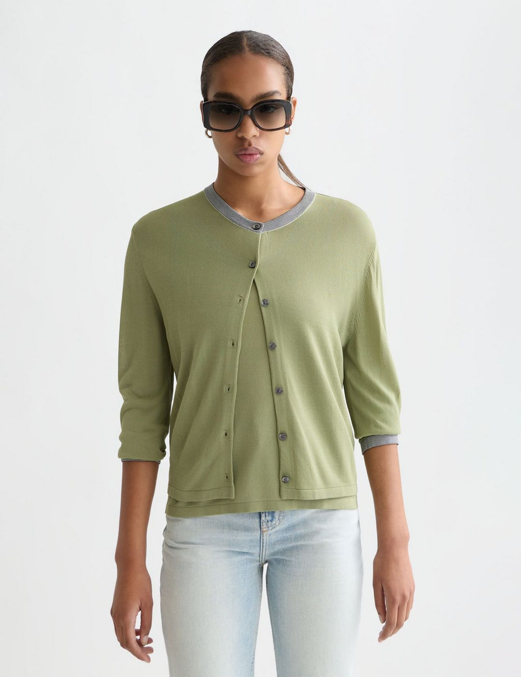 Cardigan Stripe Trim Relaxed - Oil Green