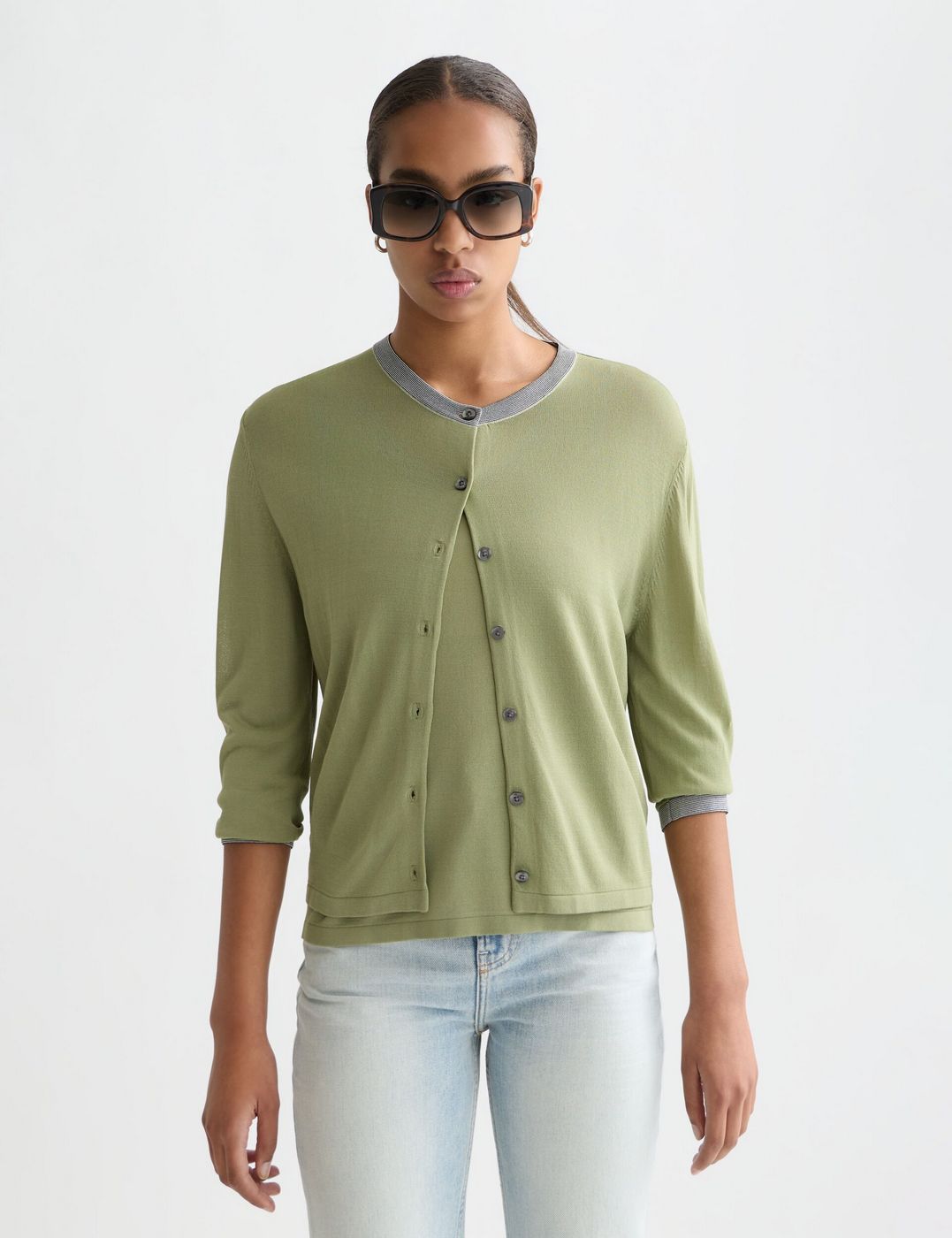 Cardigan Stripe Trim Relaxed - Oil Green