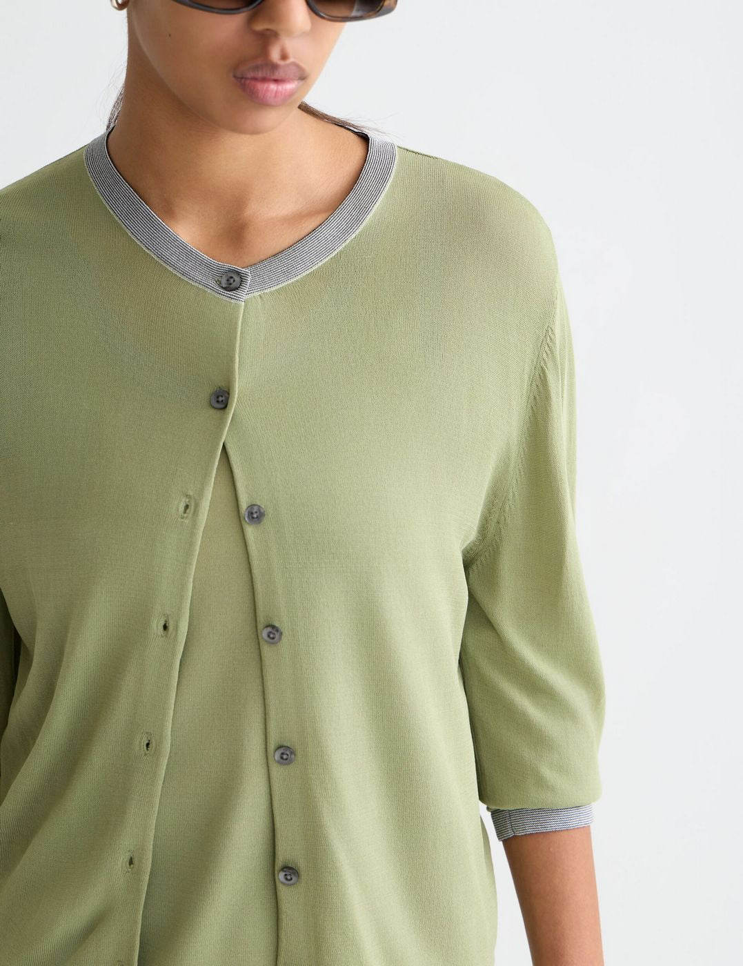 Cardigan Stripe Trim Relaxed - Oil Green