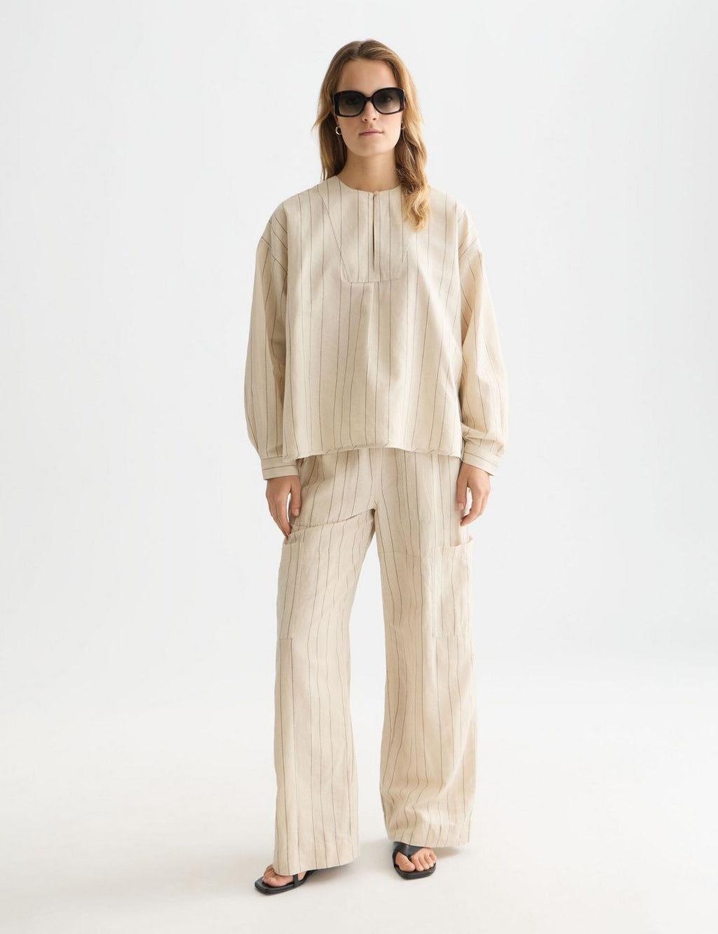 Chemise Cotton Linen Bib - Fog Stripe