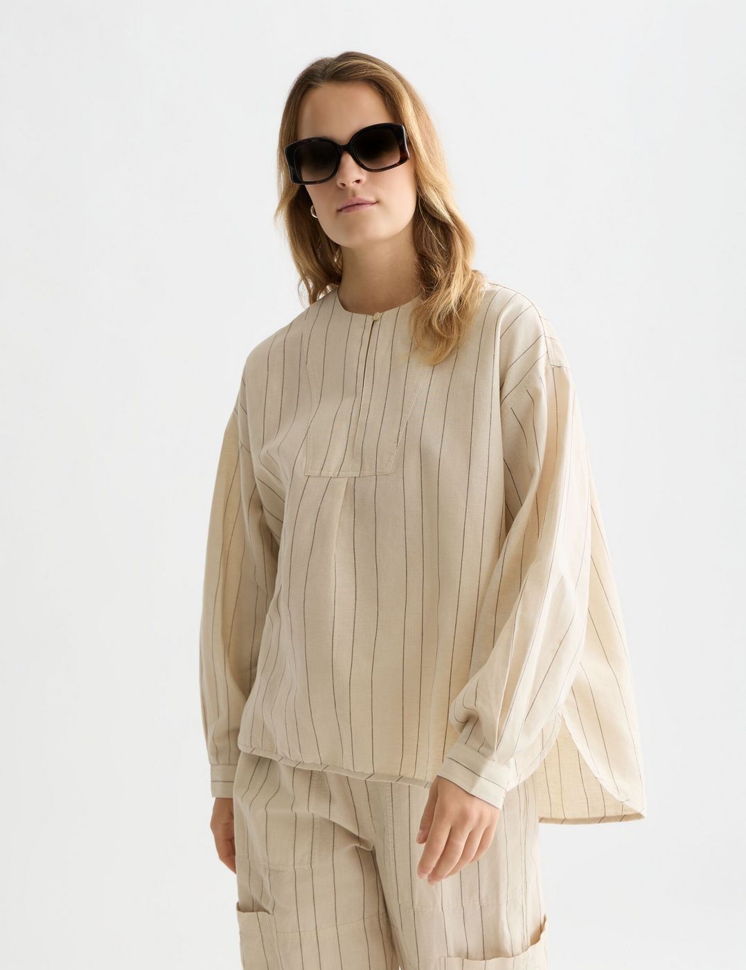 Chemise Cotton Linen Bib - Fog Stripe