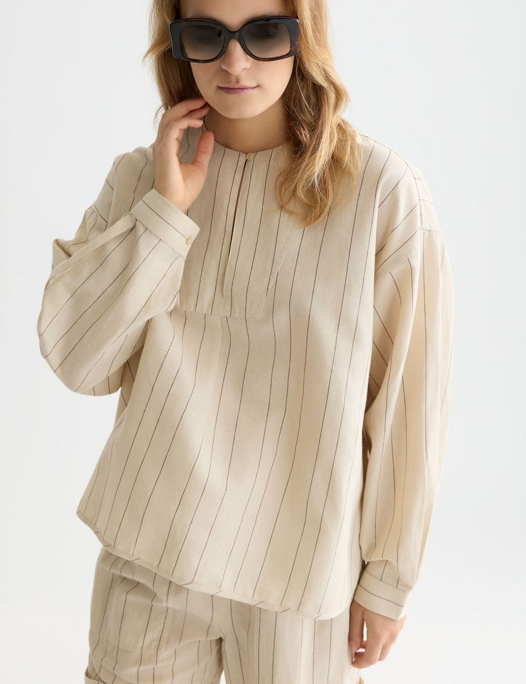 Chemise Cotton Linen Bib - Fog Stripe