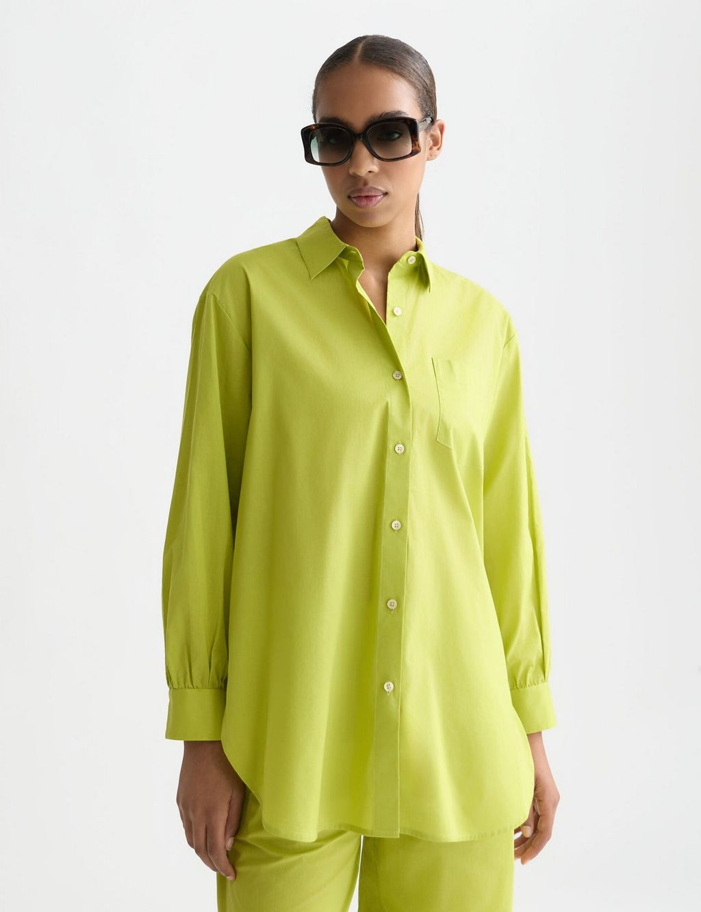 Cotton Voile Oversized Shirt - Green Oasis