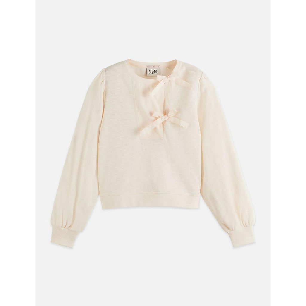 Sweat Open Neck With Woven Front Placket - Eggnog
