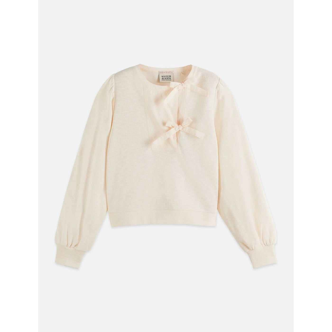 Sweat Open Neck With Woven Front Placket - Eggnog