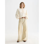Sweat Open Neck With Woven Front Placket - Eggnog