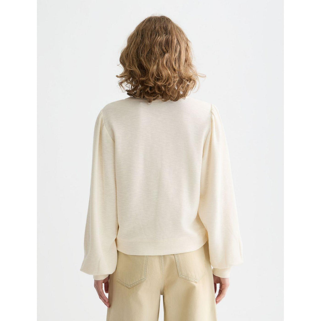 Sweat Open Neck With Woven Front Placket - Eggnog