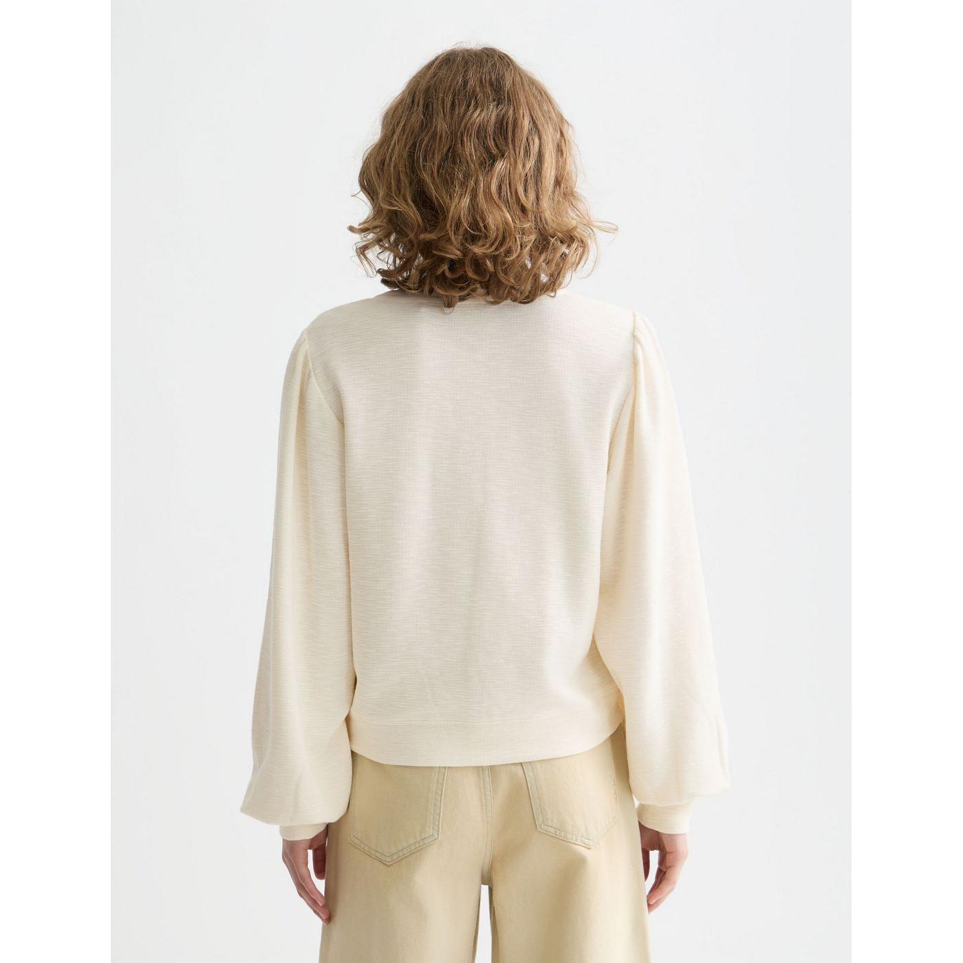 Sweat Open Neck With Woven Front Placket - Eggnog