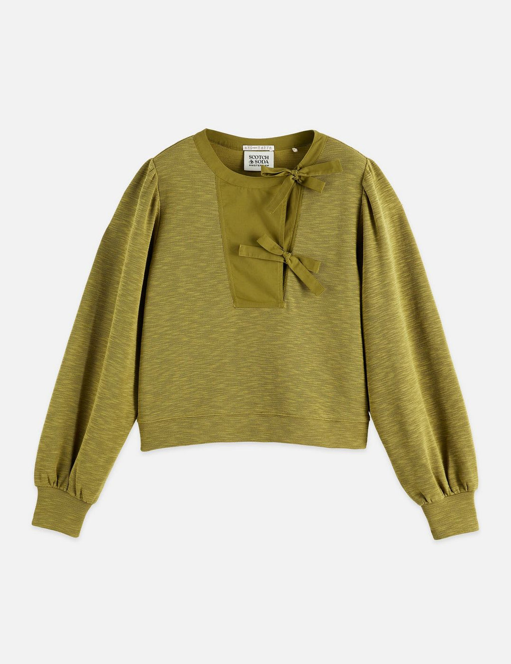 Sweat Open Neck With Woven Front Placket - Green Moss