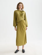 Sweat Open Neck With Woven Front Placket - Green Moss