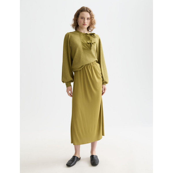 Sweat Open Neck With Woven Front Placket - Green Moss