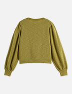 Sweat Open Neck With Woven Front Placket - Green Moss